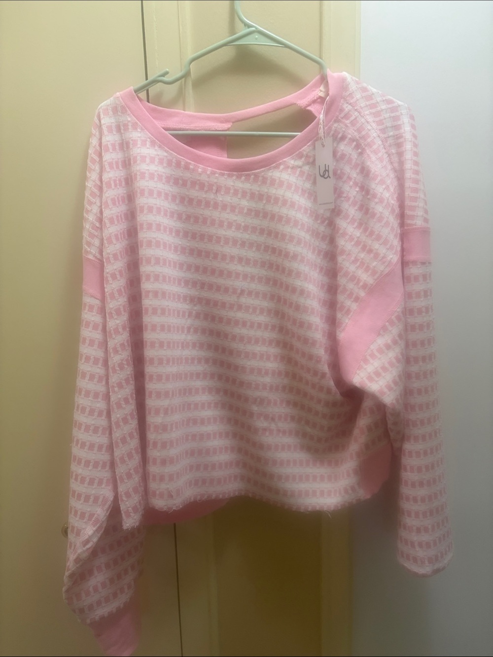 Girls' Light Pink Waffle Knit Pullover Sweatshirt
